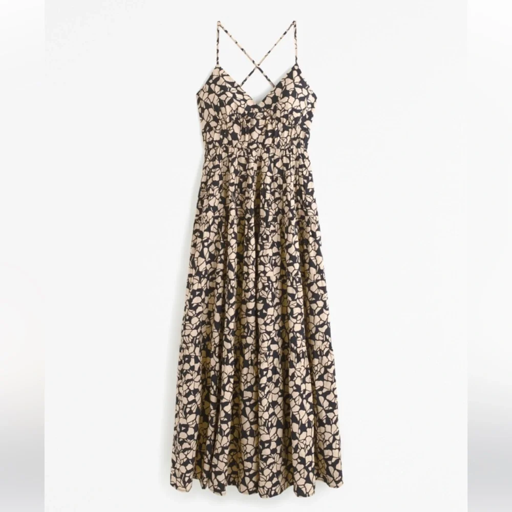 Abercrombie & Fitch Black and Cream Floral Maxi Dress